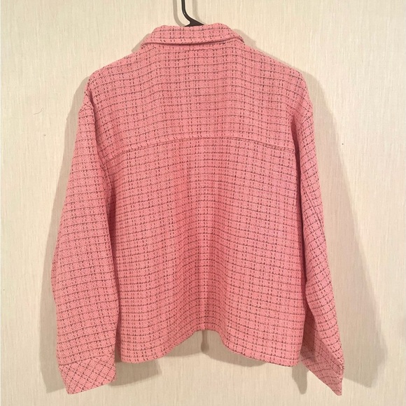 Entro Pink Tweed Button Up Shirt Jacket Shacket Barbiecore Feminine Size Medium - Picture 2 of 6